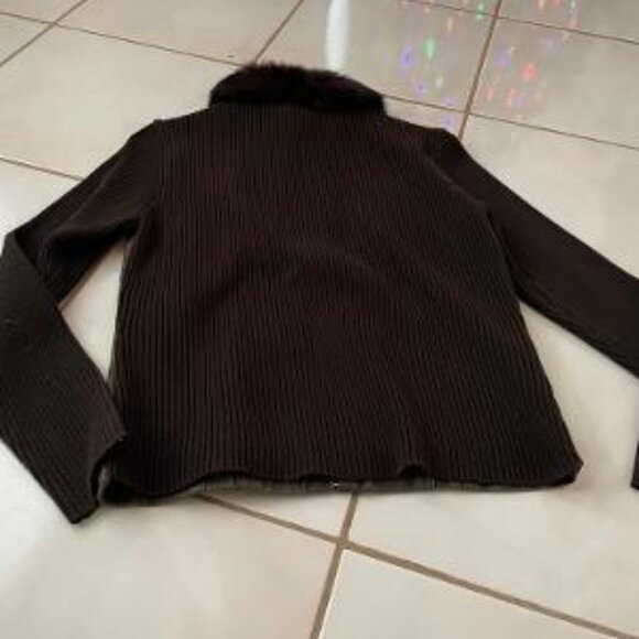 Escapade Brown Suede Bomber Style Zip Up Jacket with Faux Fur Collar. Med Petite - Picture 3 of 10